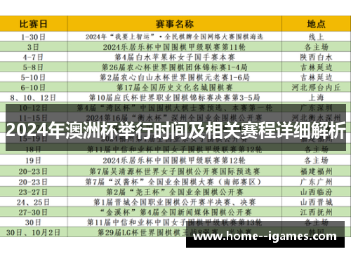 2024年澳洲杯举行时间及相关赛程详细解析